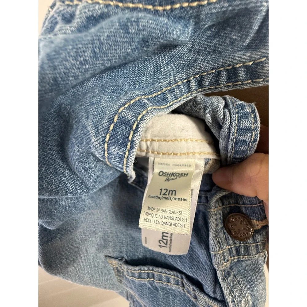 OshKosh B'gosh Vestbak Denim Shortalls 12M Medium Wash Striped Straps